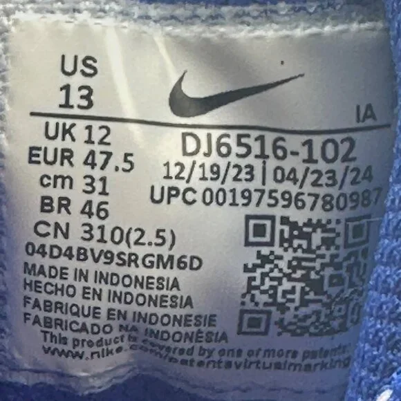 Men's Nike Alpha Huarache Varsity 4 Low White/Hyper Royal DJ6516-102 Size 13 NEW - Picture 8 of 8